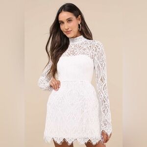LULU’S GORGEOUS ATTRACTION LACE STRUCTURED LONG SLEEVE MINI DRESS